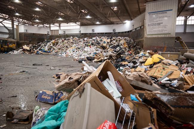A heap of waste to be landfilled at King County's Factoria Recycling & Transfer Center